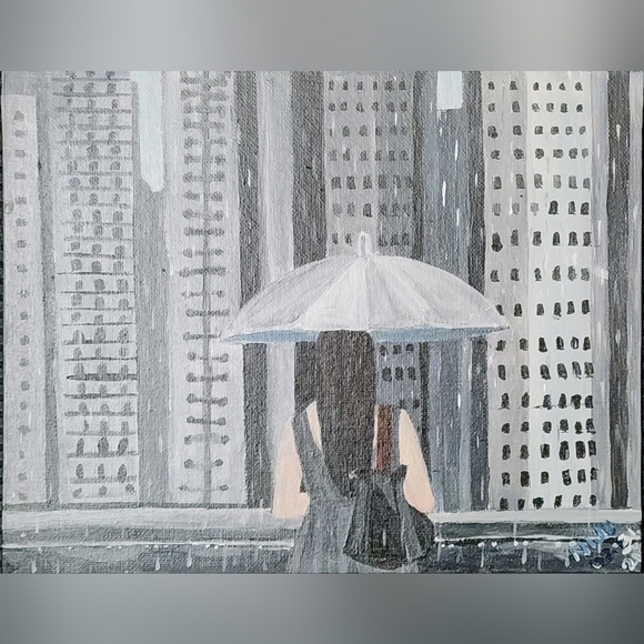Other - Original Unframed Acrylic Painting Of Women In Rain On 8x10 Canvas Board